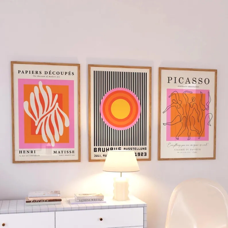 Home Decor On Wall - 3 Buah Gambar Poster Lukisan Kanvas