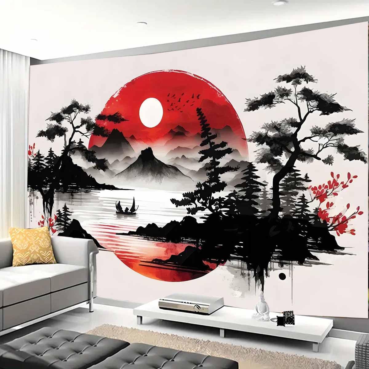 Home Decor Under 100 - Tapestry Pemandangan Gunung Jepang, Mural Dinding