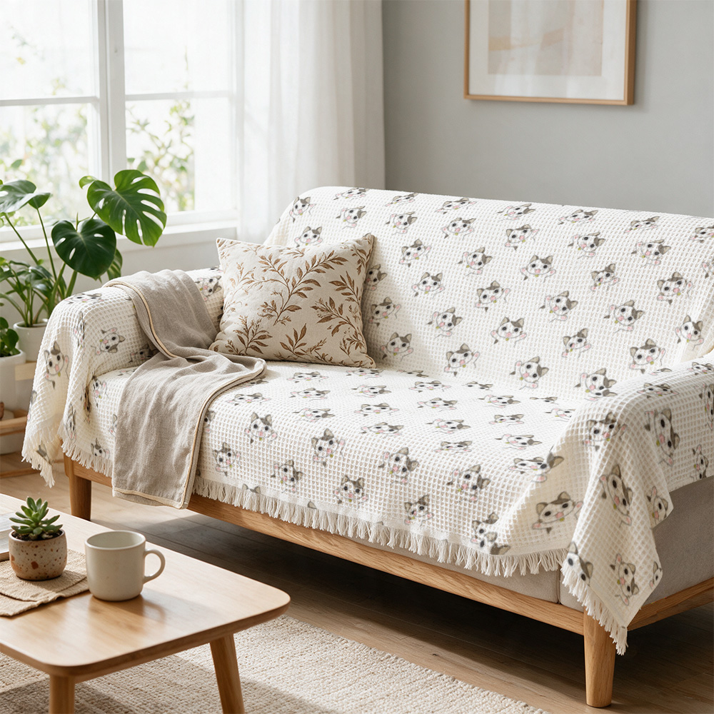 Neutral Throw Blanket - Selimut Sofa Dekoratif Motif Bunga yang