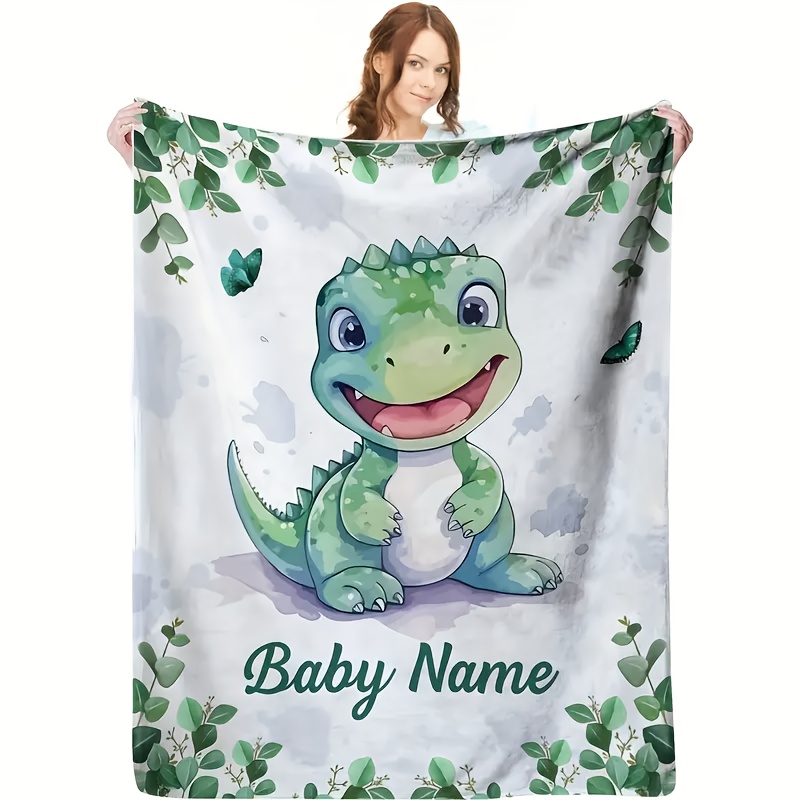 Neutral Throw Blanket - Selimut Bayi Bermotif Dinosaurus dengan Nama