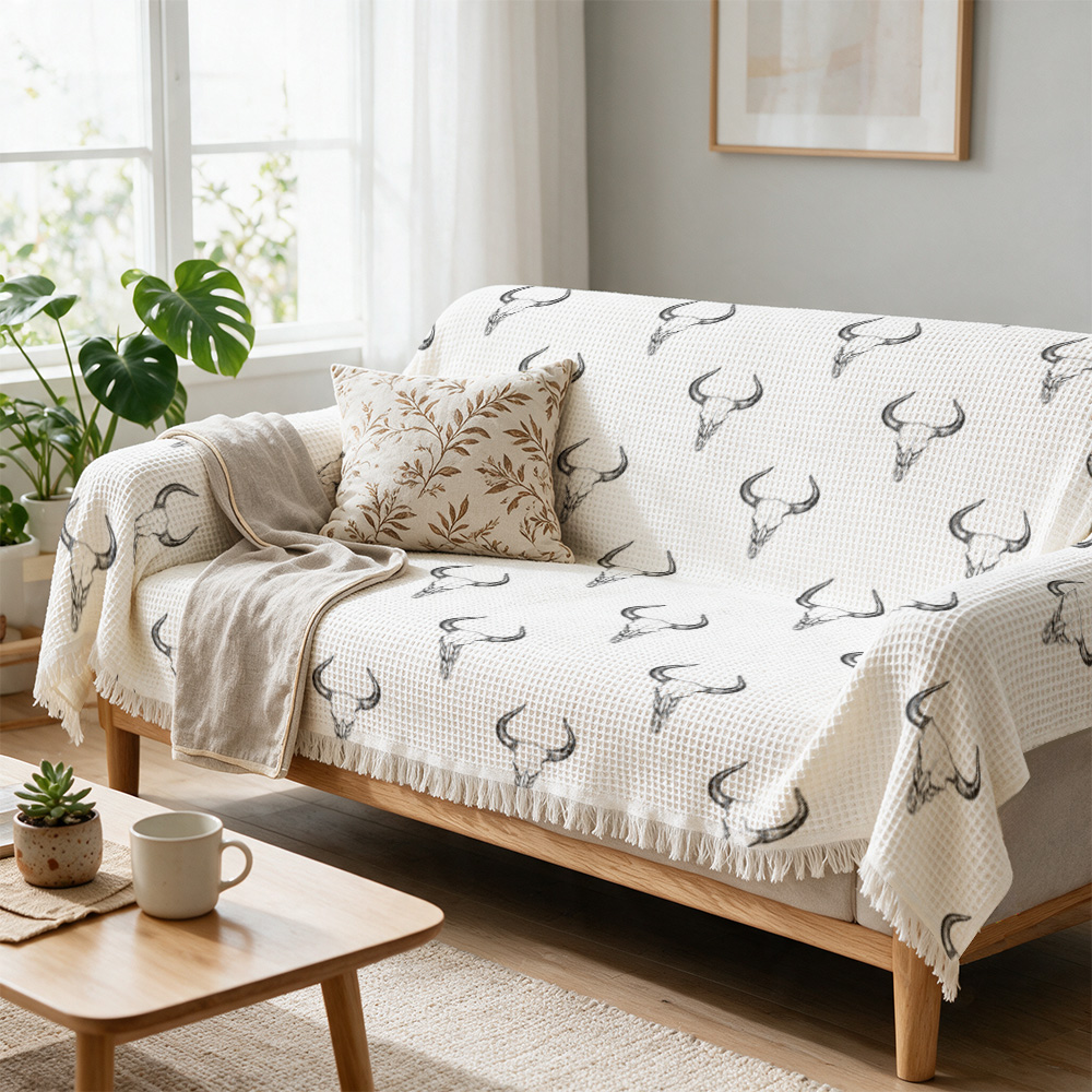 Selimut Sofa Mewah Motif Tandu - Neutral Throw Blanket ulasan dan harga