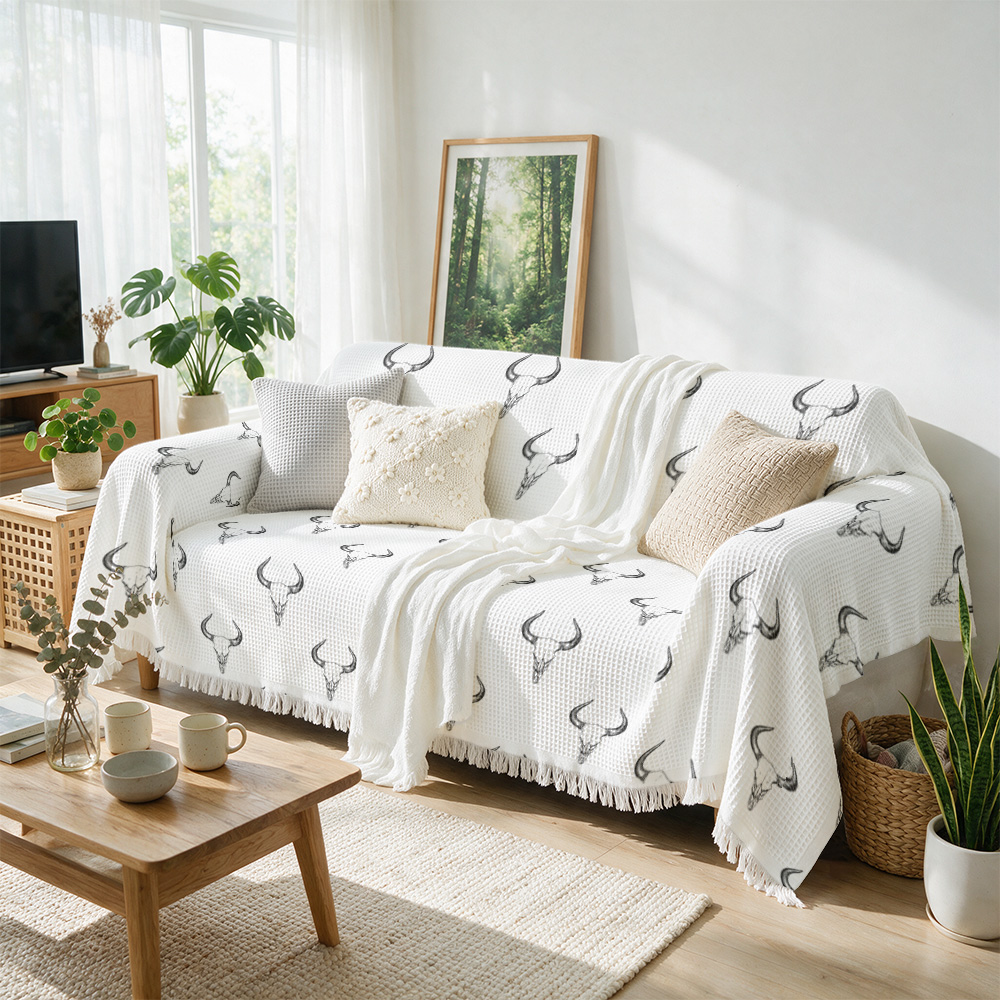 Selimut Sofa Mewah Motif Tandu - Neutral Throw Blanket ulasan dan harga