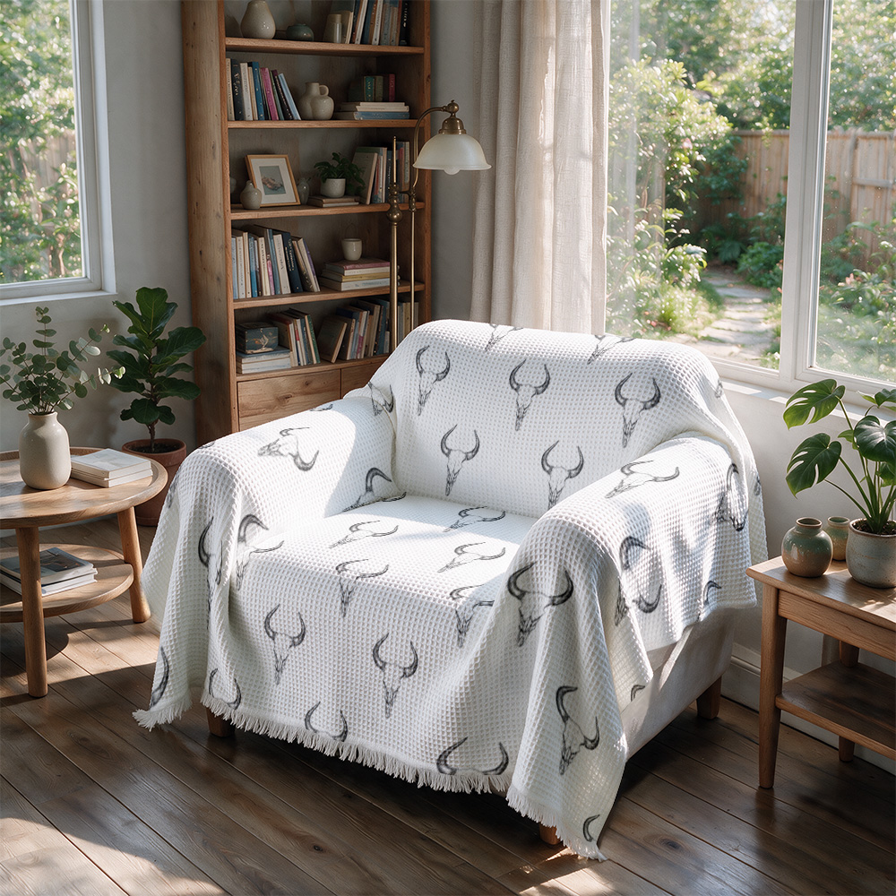 Selimut Sofa Mewah Motif Tandu - Neutral Throw Blanket ulasan dan harga