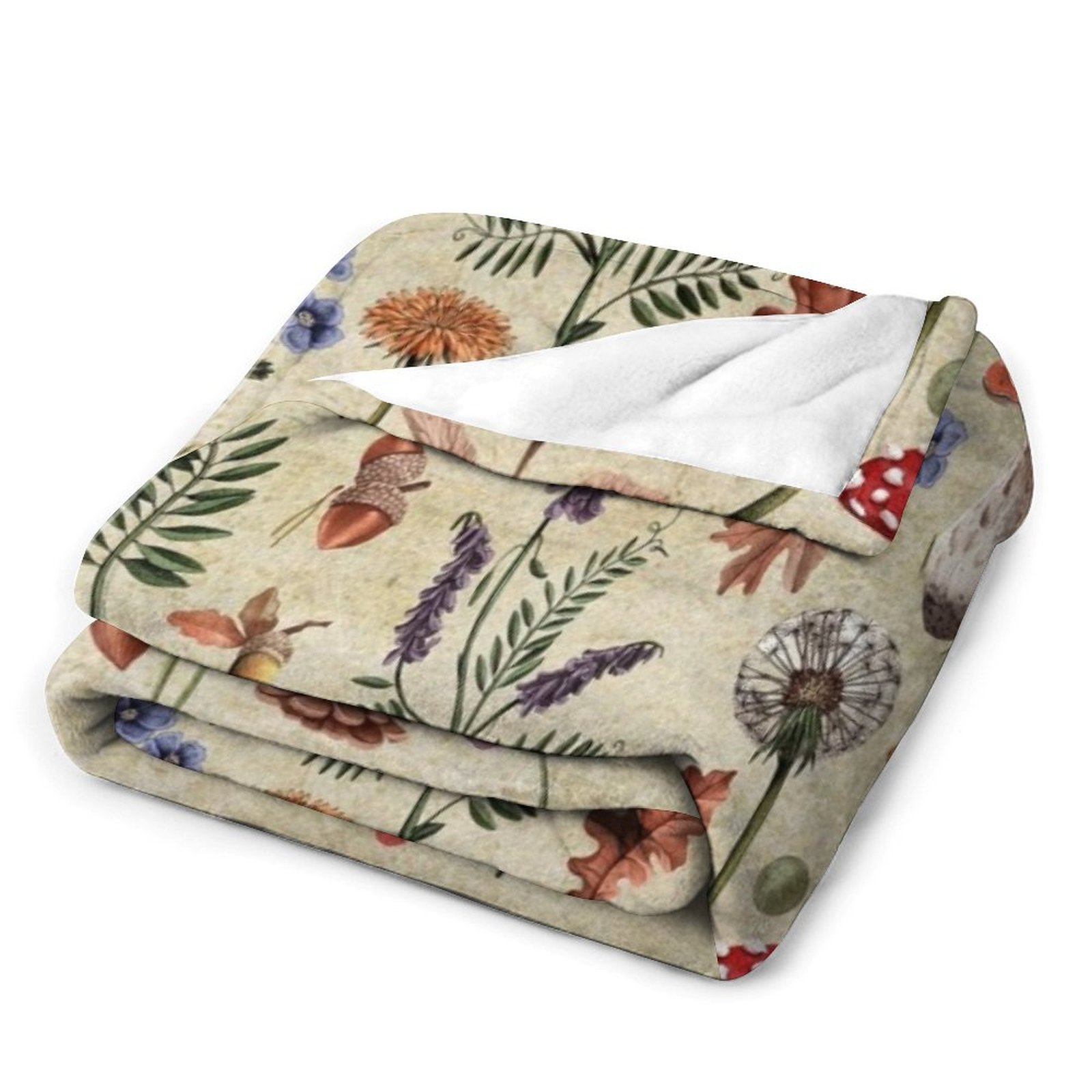 Jamur botani retro, bunga liar - Neutral Throw Blanket ulasan dan harga