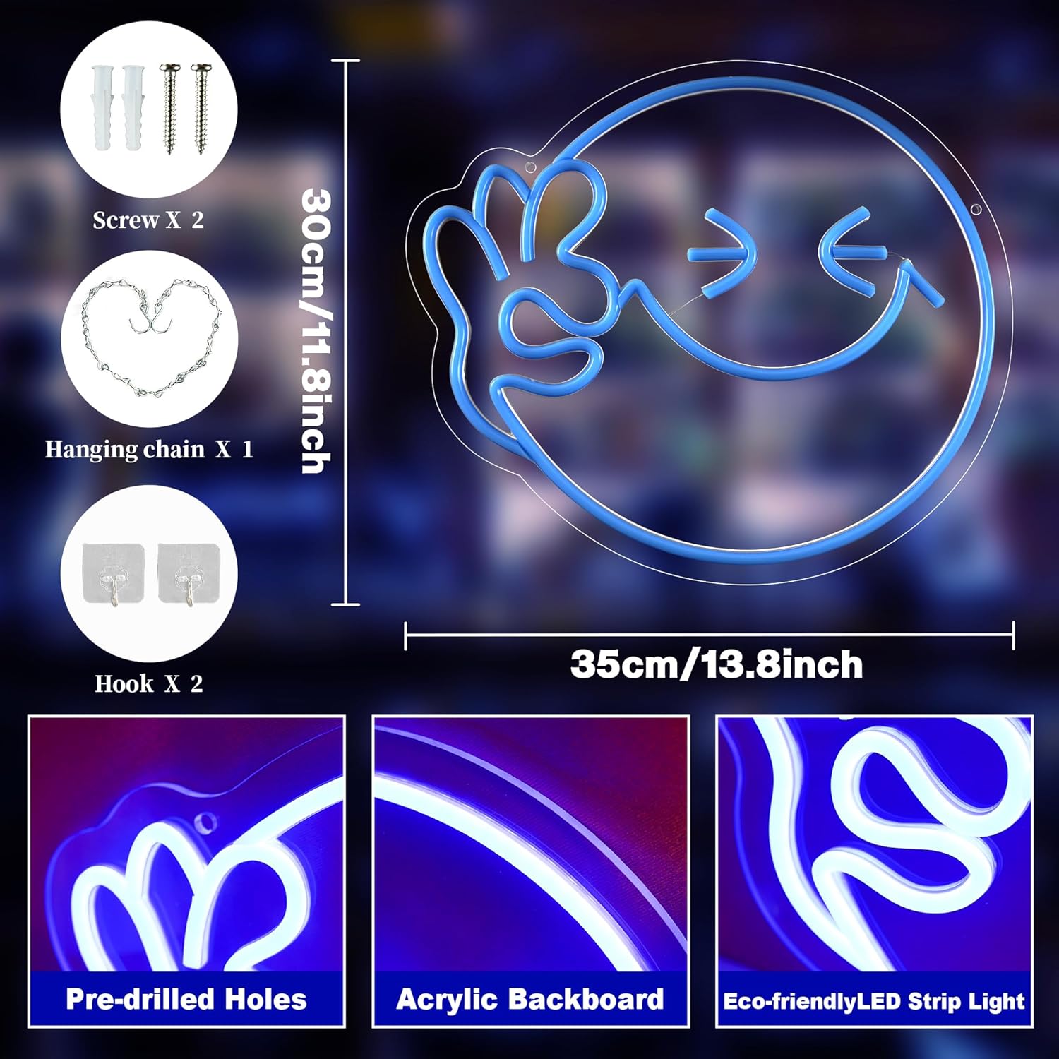 Emoji Smile OK Tanda Neon USB  - Home Decor Emoji ulasan dan harga